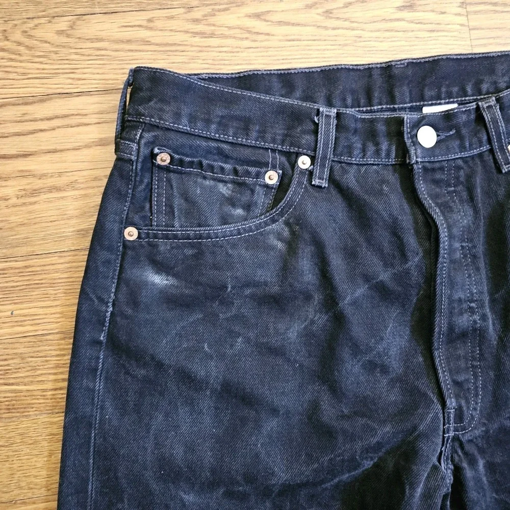 VTG Levis 501 Jeans Mens 34×32(32×32) Black Straight Button Fly Whiskers Y2K